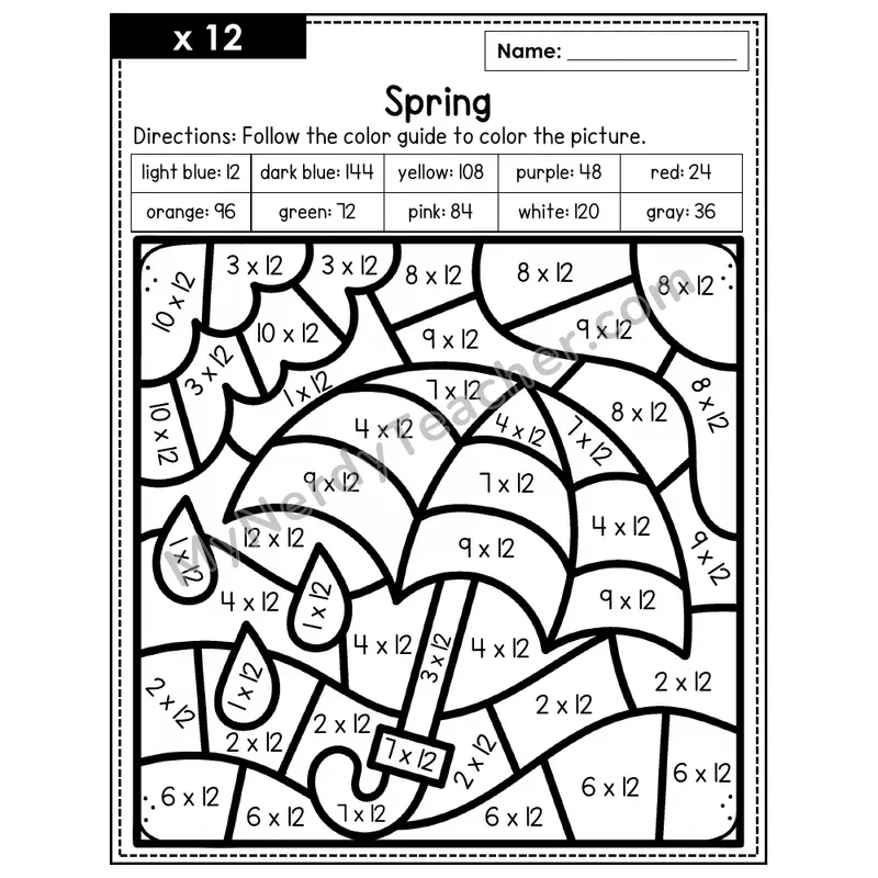 Multiplication Color by Number — x12 — Spring (Page 8)