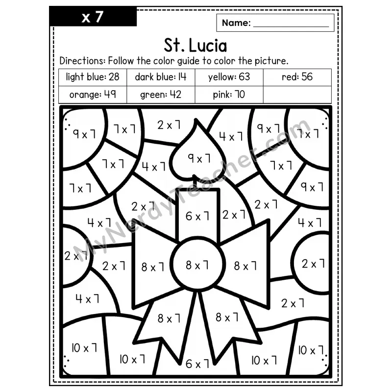 Multiplication Color by Number — x7 — St. Lucia (Page 4)