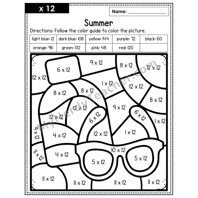 Multiplication Color by Number — x12 — Summer (Page 8)