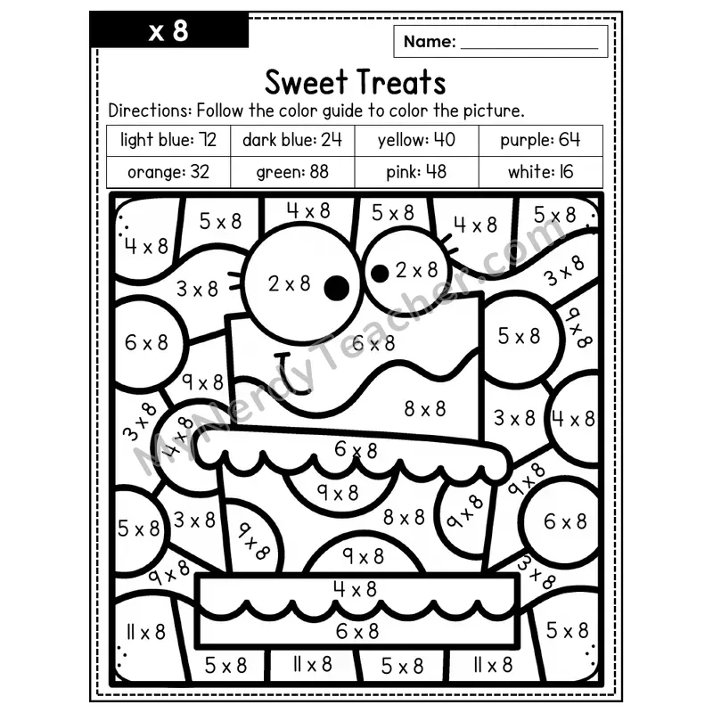 Multiplication Color by Number — x8 — Sweet Treats (Page 5)