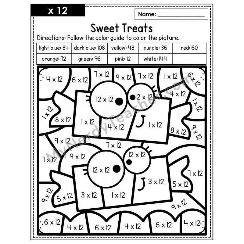 Multiplication Color by Number — x12 — Sweet Treats (Page 8)