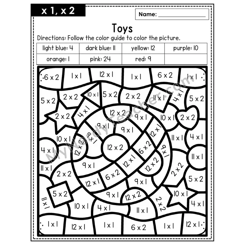 Multiplication Color by Number — x1, x2 — Toys (Page 1)