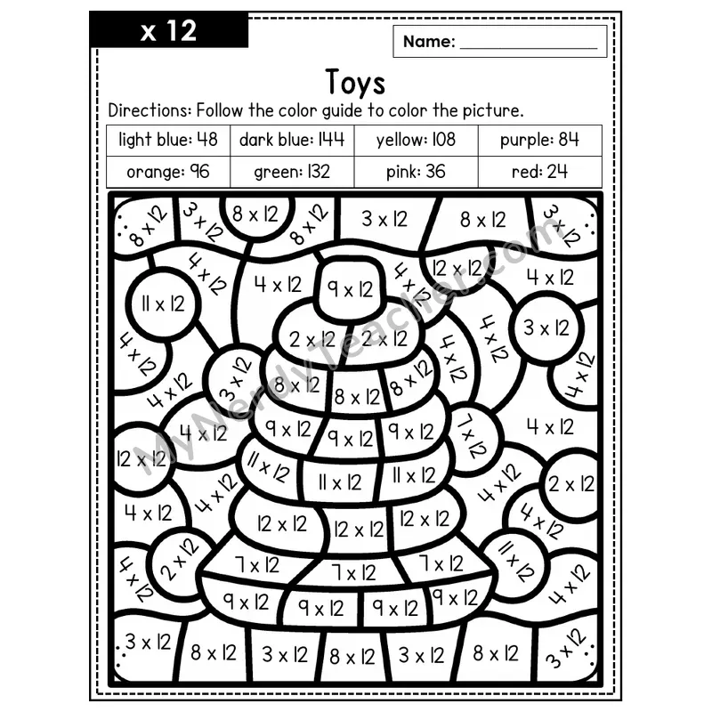 Multiplication Color by Number — x12 — Toys (Page 8)