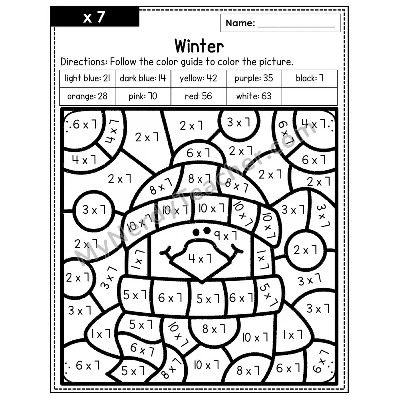 Multiplication Color by Number — x7 — Winter (Page 4)