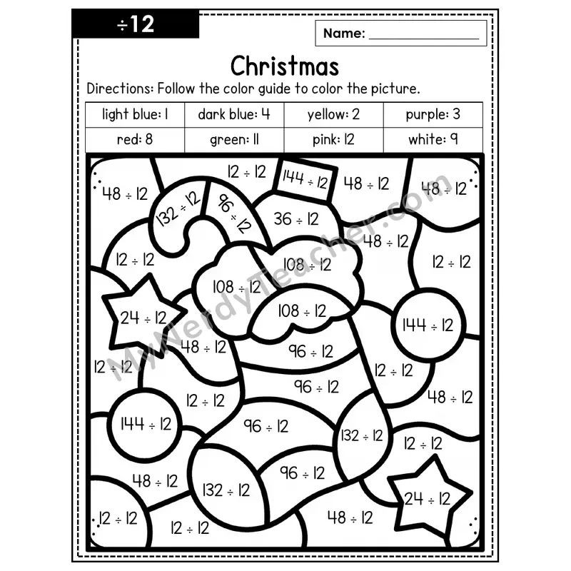 Division Color by Number — ÷12 — Christmas (Page 8)