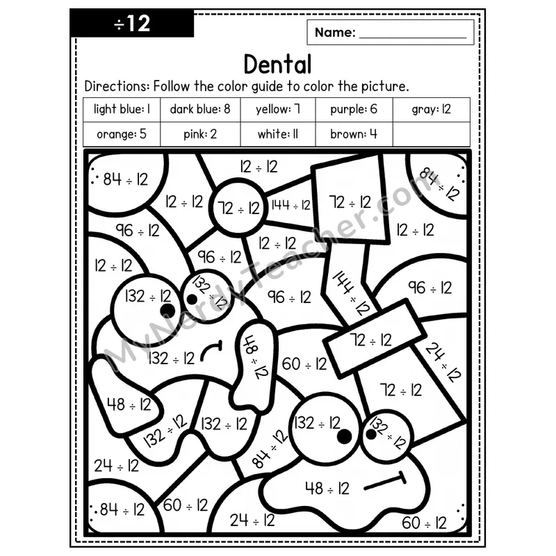 Division Color by Number — ÷12 — Dental (Page 8)