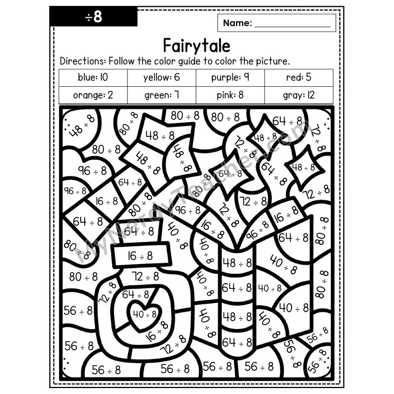 Division Color by Number — ÷8 — Fairytale (Page 5)
