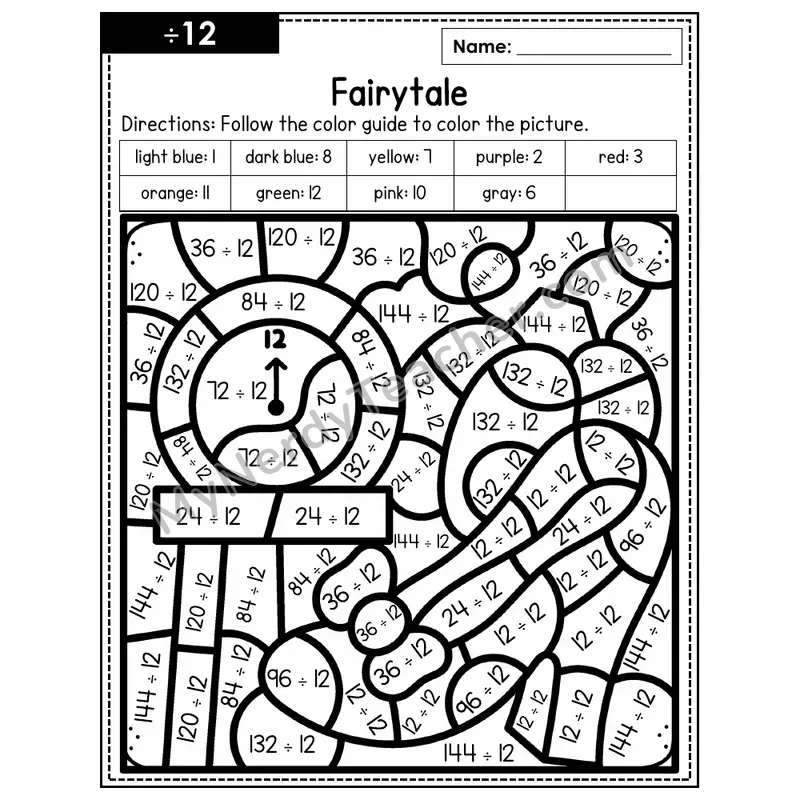 Division Color by Number — ÷12 — Fairytale (Page 8)