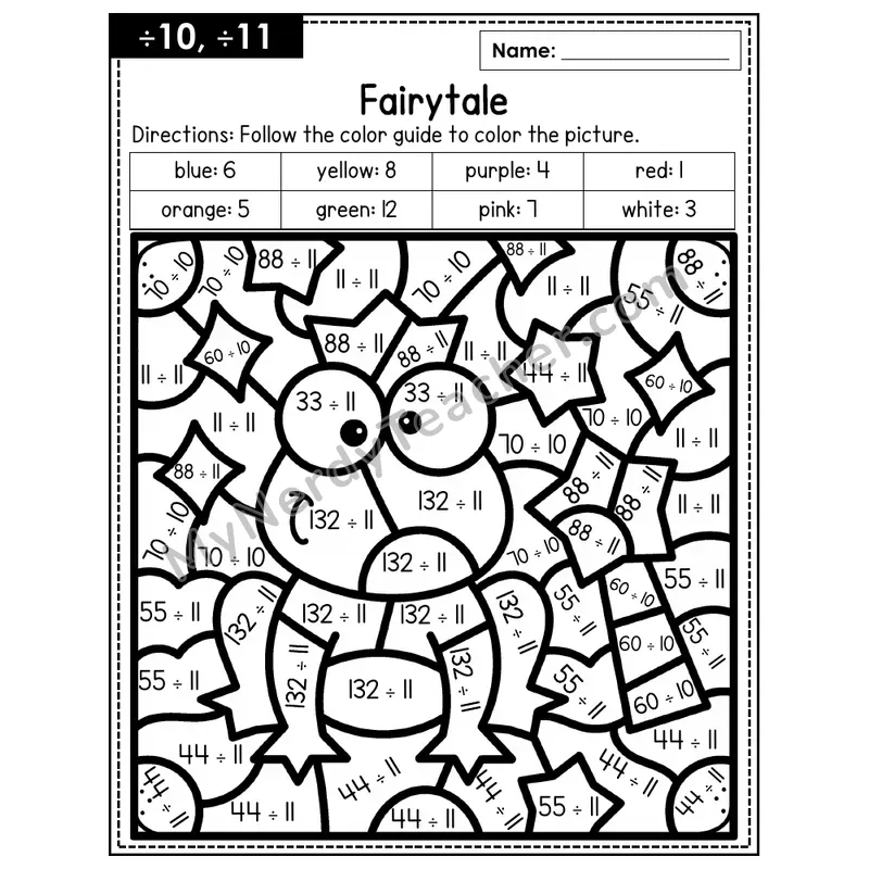 Division Color by Number — ÷10, ÷11 — Fairytale (Page 7)