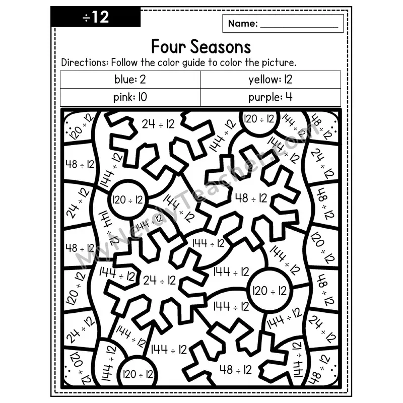 Division Color by Number — ÷12 — Four Seasons (Page 8)