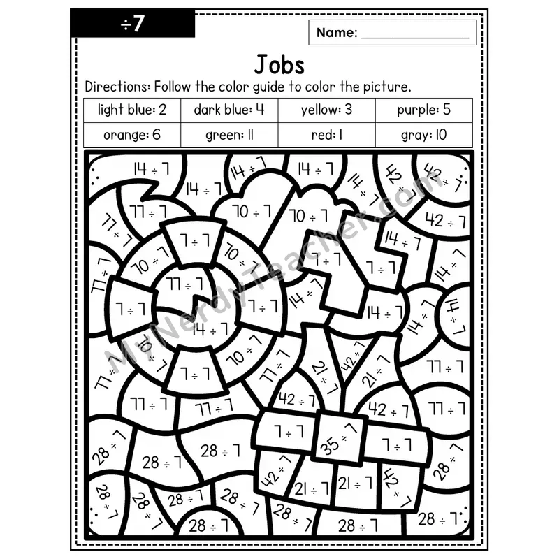 Division Color by Number — ÷7 — Jobs (Page 4)