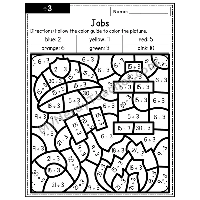 Division Color by Number — ÷3 — Jobs (Page 2)