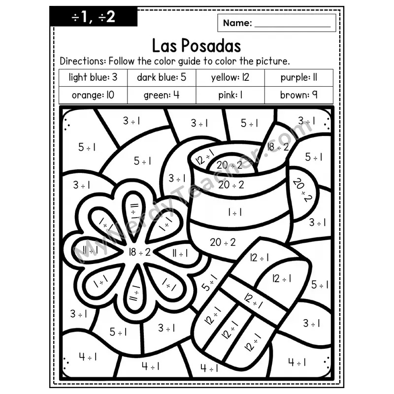 Division Color by Number — ÷1, ÷2 — Las Posadas (Page 1)