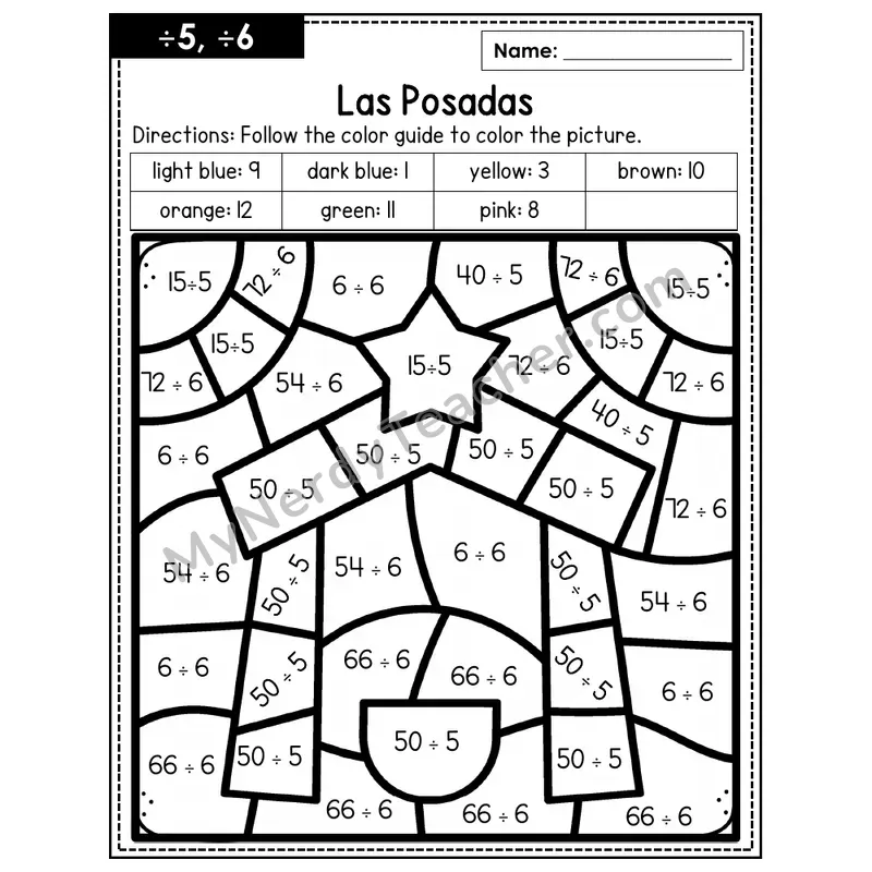 Division Color by Number — ÷5, ÷6 — Las Posadas (Page 3)