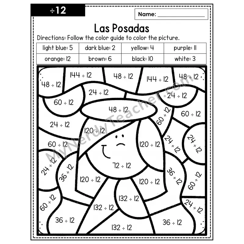 Division Color by Number — ÷12 — Las Posadas (Page 8)