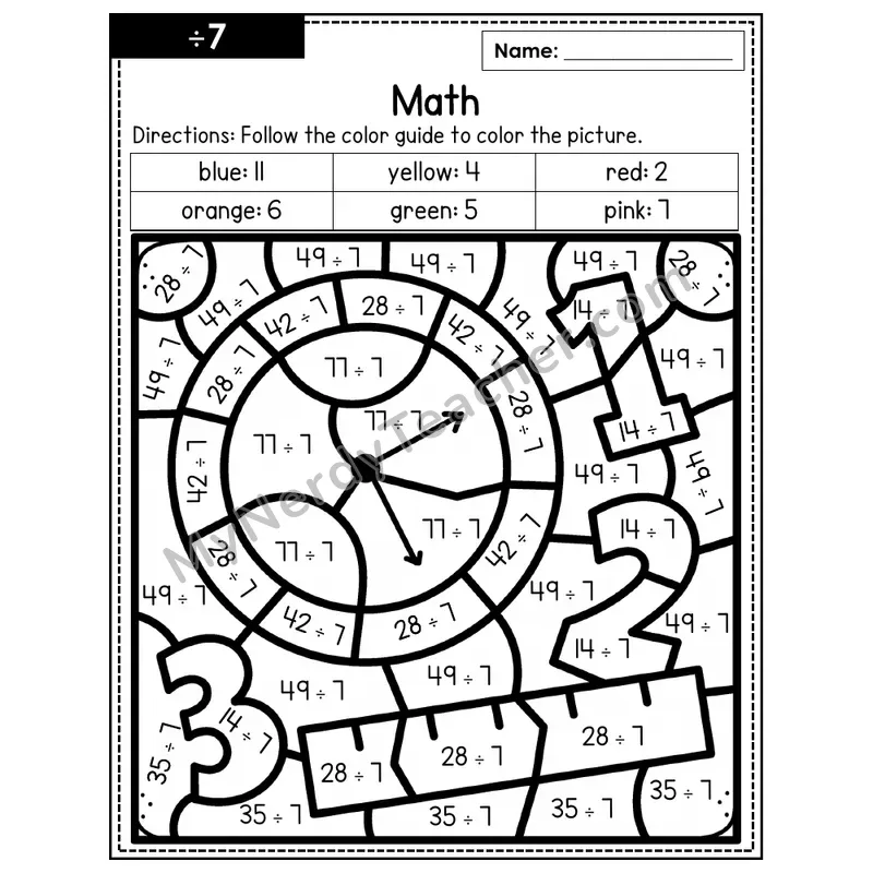 Division Color by Number — ÷7 — Math (Page 4)