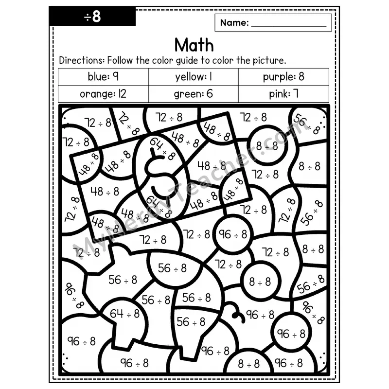 Division Color by Number — ÷8 — Math (Page 5)