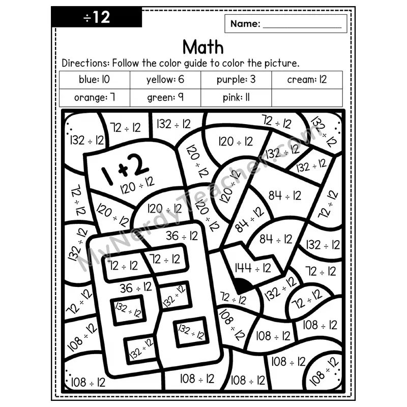 Division Color by Number — ÷12 — Math (Page 8)