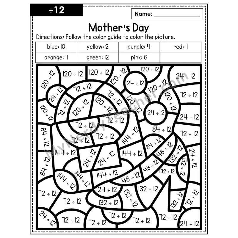 Division Color by Number — ÷12 — Mother's Day (Page 8)