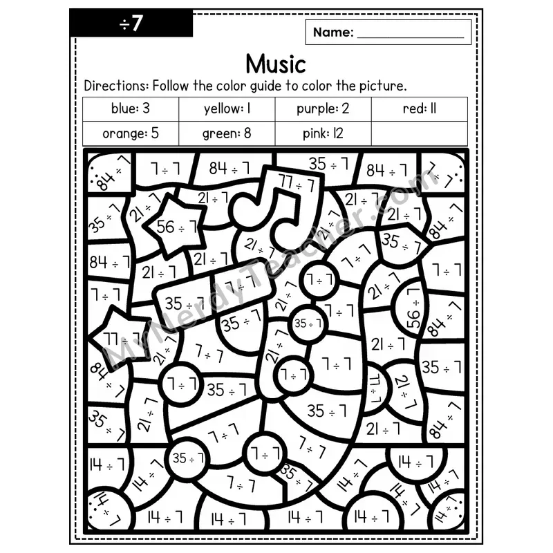 Division Color by Number — ÷7 — Music (Page 4)