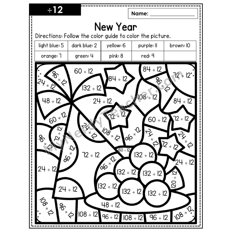 Division Color by Number — ÷12 — New Years (Page 8)