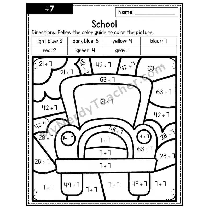 Division Color by Number — ÷7 — School (Page 4)
