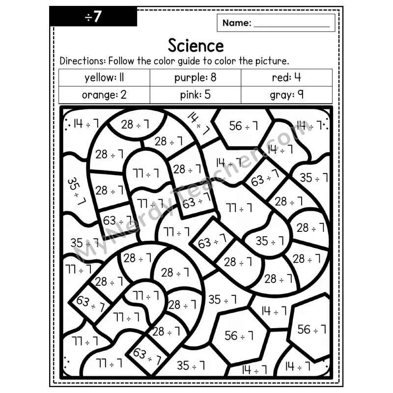 Division Color by Number — ÷7 — Science (Page 4)