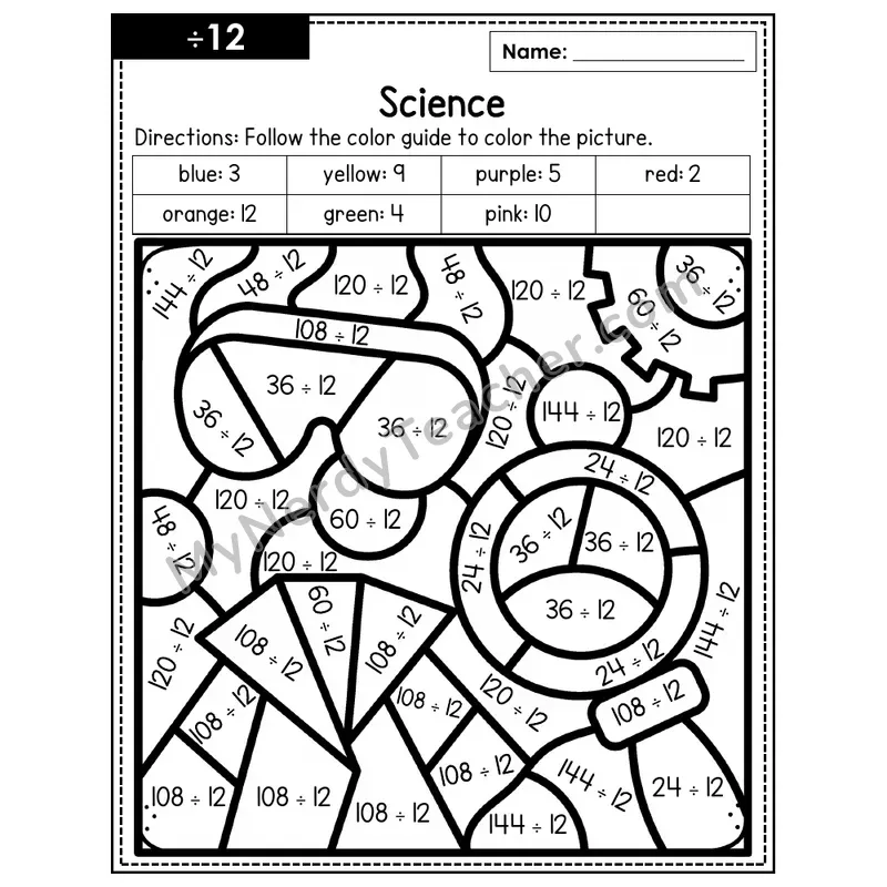 Division Color by Number — ÷12 — Science (Page 8)
