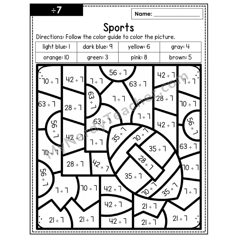 Division Color by Number — ÷7 — Sports (Page 4)