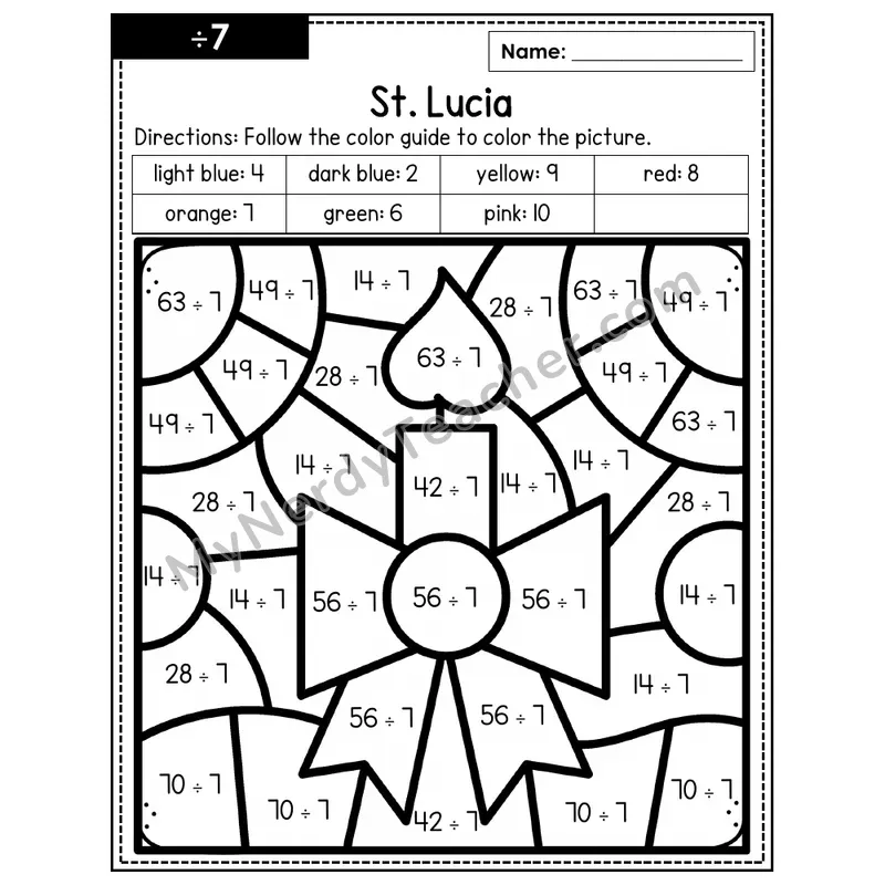 Division Color by Number — ÷7 — St. Lucia (Page 4)