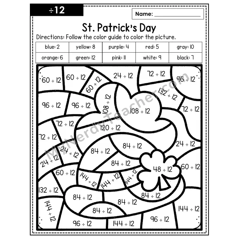 Division Color by Number — ÷12 — St. Patrick's Day (Page 8)