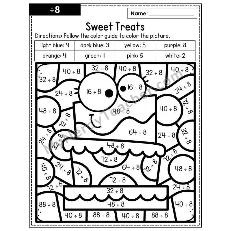 Division Color by Number — ÷8 — Sweet Treats (Page 5)