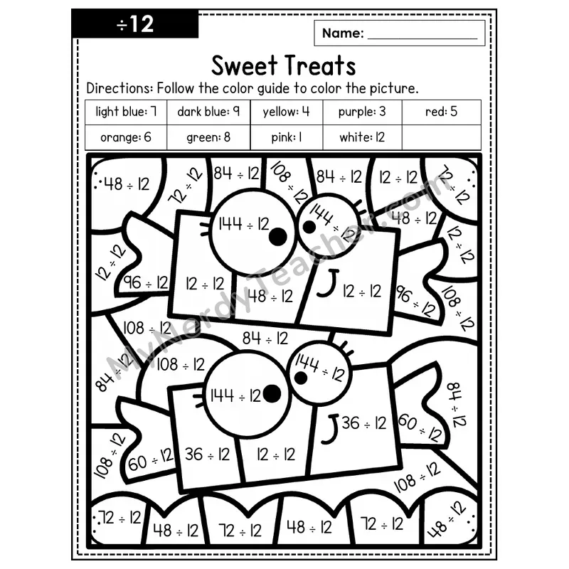 Division Color by Number — ÷12 — Sweet Treats (Page 8)