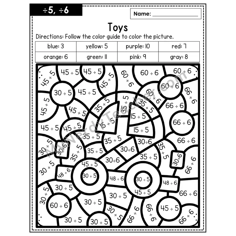 Division Color by Number — ÷5, ÷6 — Toys (Page 3)