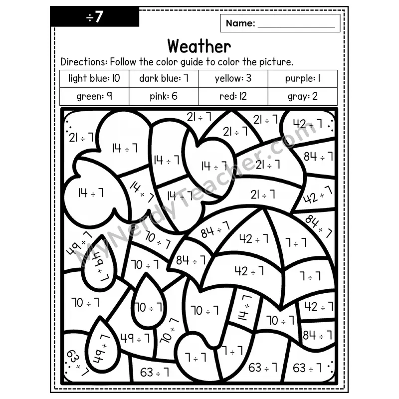Division Color by Number — ÷7 — Weather (Page 4)