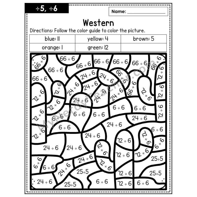 Division Color by Number — ÷5, ÷6 — Western (Page 3)