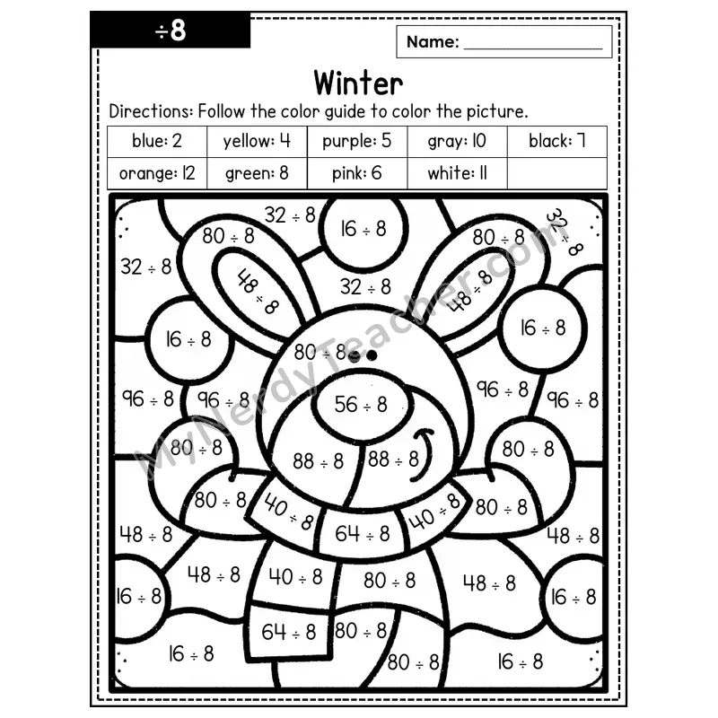 Division Color by Number — ÷8 — Winter (Page 5)