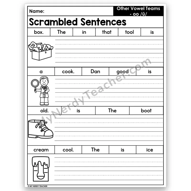 oo Vowel Team Scrambled Sentences — Long /oo/ Sound