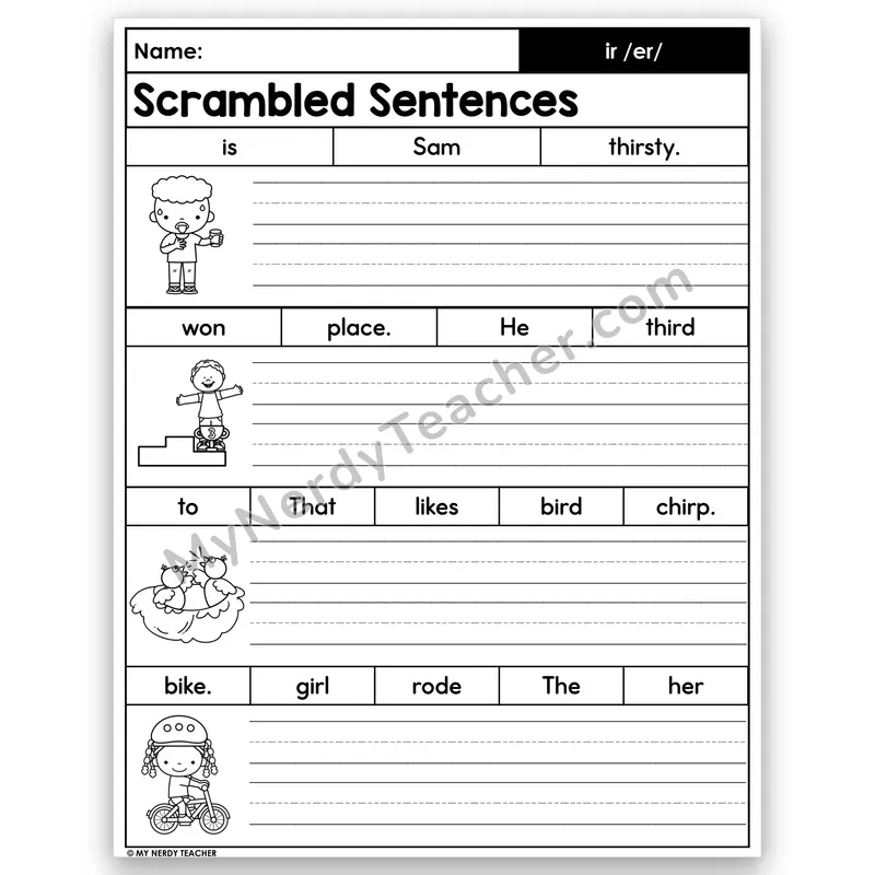 ir /er/ Scrambled Sentences — R-Controlled Vowels