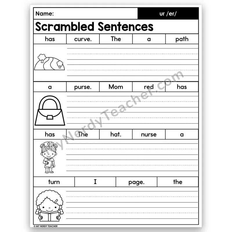 ur /er/ Scrambled Sentences — R-Controlled Vowels