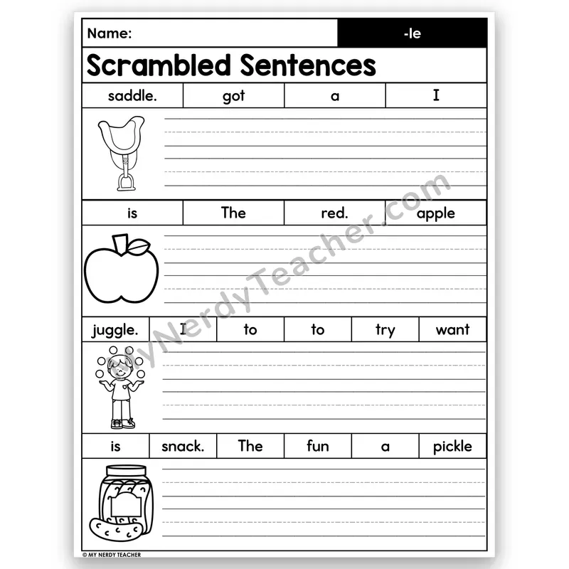 Consonant -le Scrambled Sentences — Final Stable Syllable