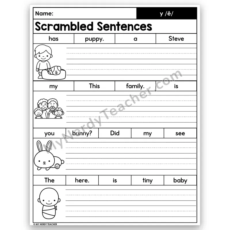 y as Long e Scrambled Sentences — Build & Write