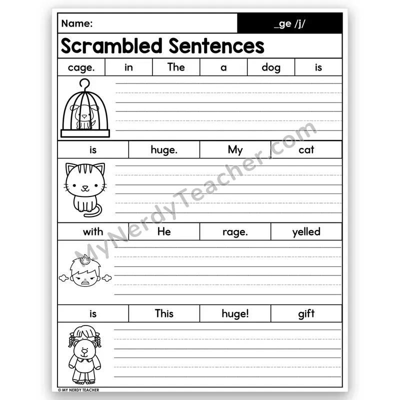 Soft g (_ge) Scrambled Sentences — /j/ Words