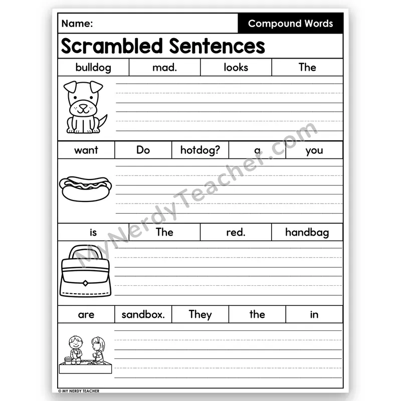 Compound Words Scrambled Sentences — Build & Write
