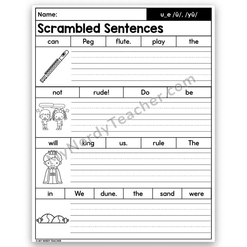 u_e Scrambled Sentences — Long u Silent e