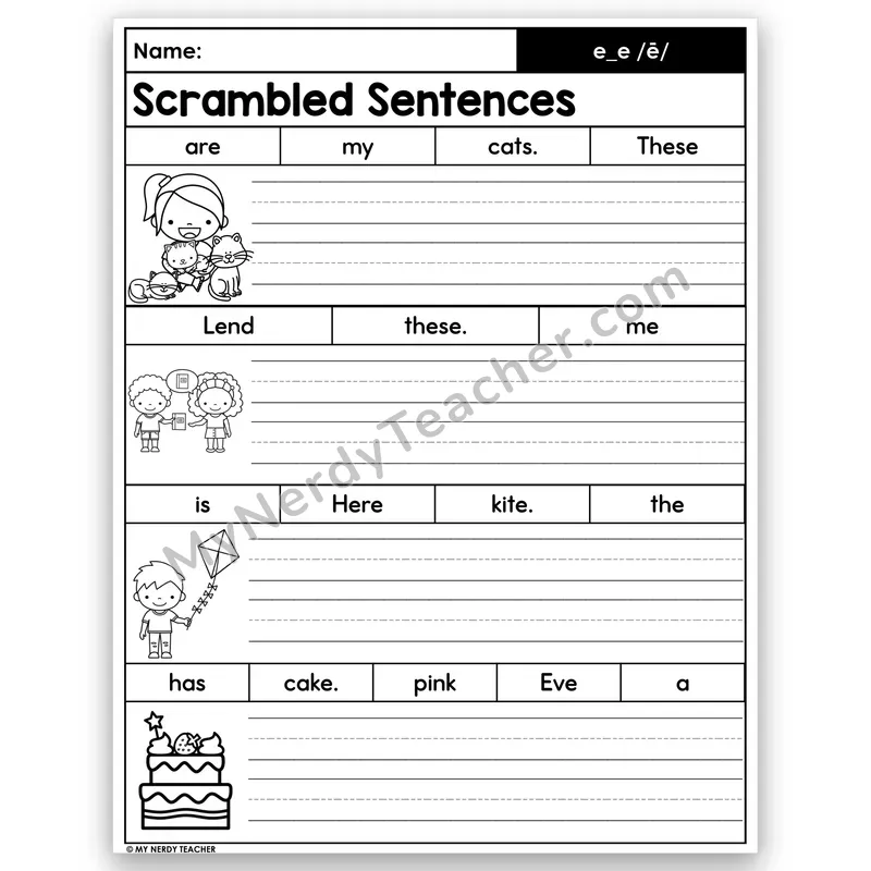 e_e Scrambled Sentences — Long e Silent e