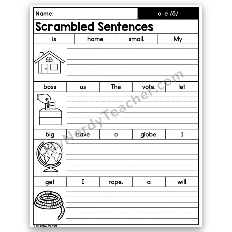 o_e Scrambled Sentences — Long o Silent e