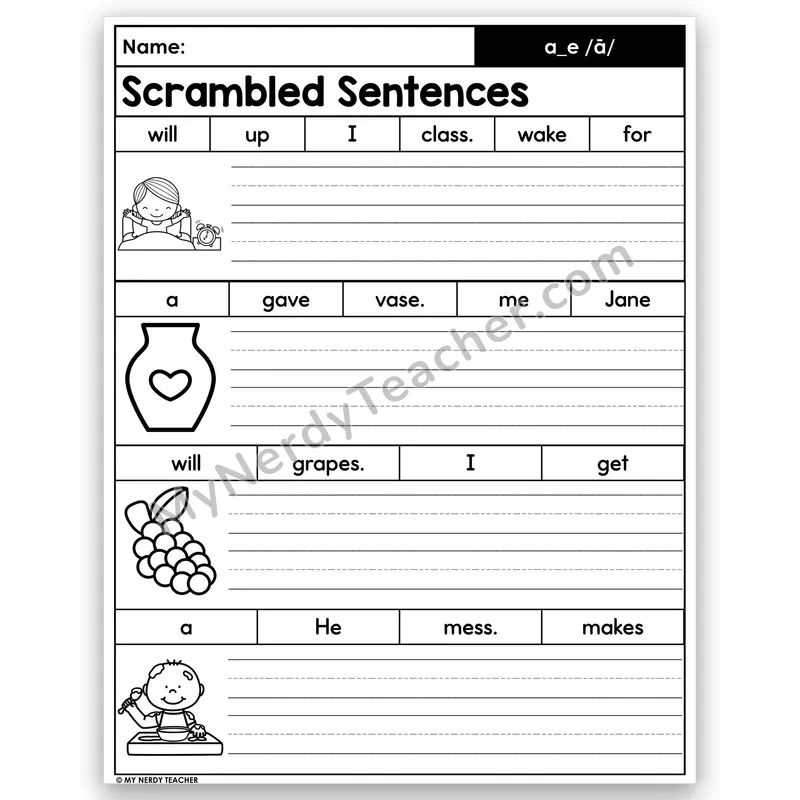 a_e Scrambled Sentences — Long a Silent e