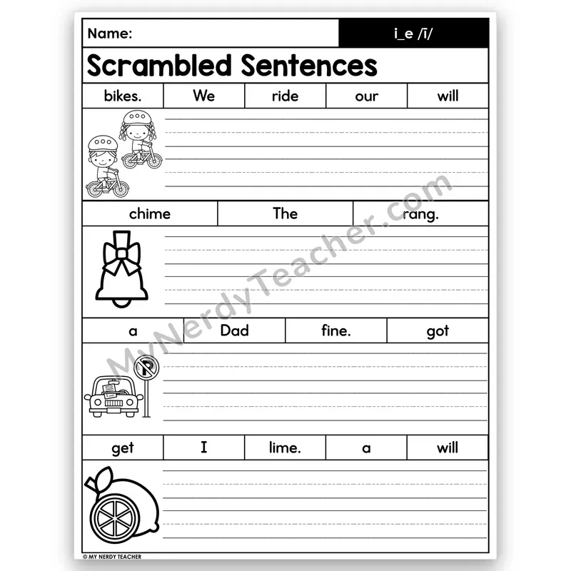 i_e Scrambled Sentences — Long i Silent e