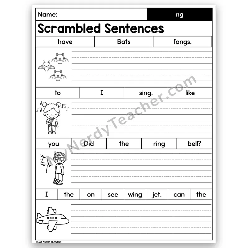 ng Glued Sound Scrambled Sentences — Build & Write
